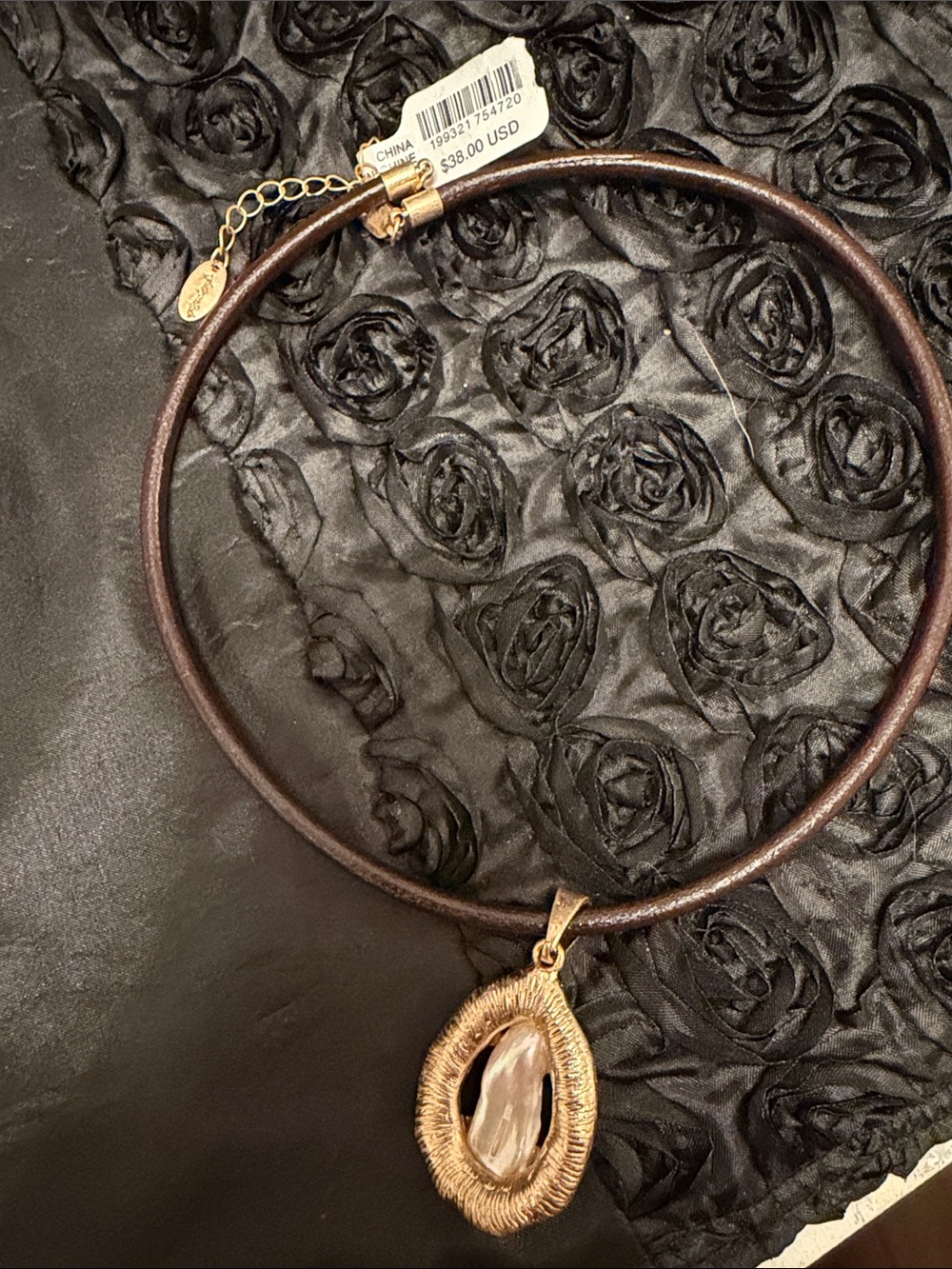 Free People Gold Teardrop Pendant Necklace with Brown Cord